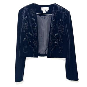 Adrianna Papell Occasions Velvet Cropped Beaded Embroidered Jacket - Black 8